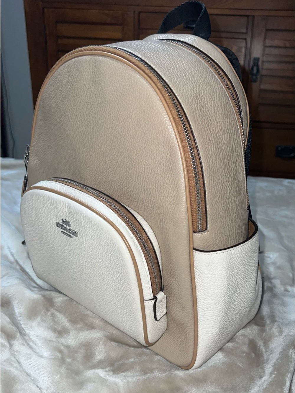 Coach Two-Tone Pebbled Leather Backpack in Beige and White - Picture 4 of 4